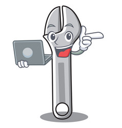 With Laptop Wrench Character Cartoon Style