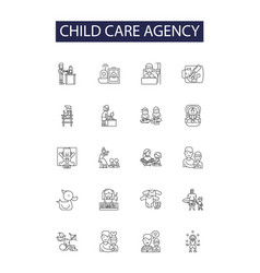 Child Care Agency Line Icons And Signs