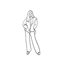 Line Art Full Length Of Standing Woman In Warm