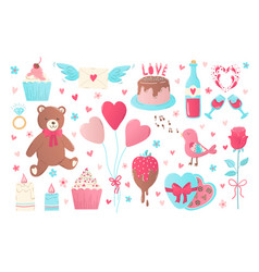 Set Cartoon Romantic Love Valentines Day Elements