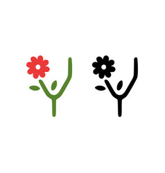 Letter Y And Red Flower Doodle Icon