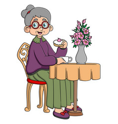 Old Woman Drinking Coffee In Cafe Or Restaurant