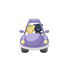 Cute Little Jaguar And Panther Driving Purple Car