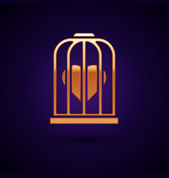 Gold Heart In Bird Cage Icon Isolated On Dark