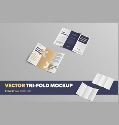 Open Trifold Mockup Inside Outside View Roll Fold