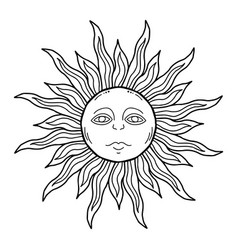 Stylized Sun With Face Hand Drawn In Black Ink