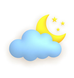 Cloud Moon Stars Cute Weather Realistic Icon 3d