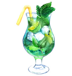 Watercolor Mojito Lime Ice Mint Cocktail Isolated