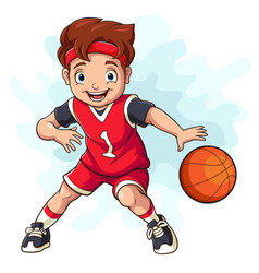 Cartoon Little Boy Playing Basketball