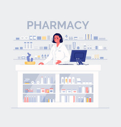 Pharmacy With Pharmacist At Counter