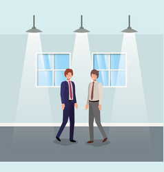 Businessmen Couple In Corridor Office