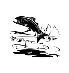 Speckled Trout Fish Jumping Up River Woodcut