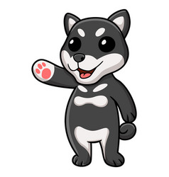 Cute Black Shiba Inu Dog Cartoon Waving Hand