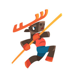 Horned Elk In Sportswear Pole Vaulting Or Jumping