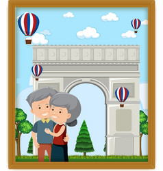 A Picture Old Couple With Arc De Triomphe