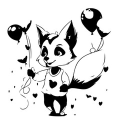 Cute Cartoon Fox With Balloons And Hearts On