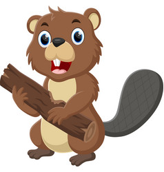 Cartoon Cute Beaver Holding Piece Of Wood