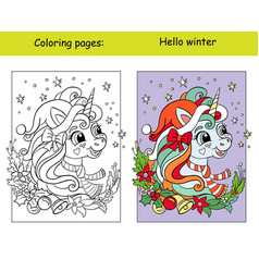 Coloring With Template Cute Unicorn With Christmas