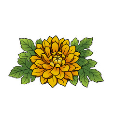 Yellow Chrysanthemum Flower With Leaves