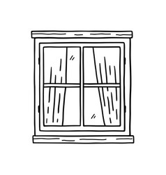 Closed Wooden Window With Curtains