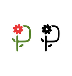 Letter P And Red Flower Doodle Icon