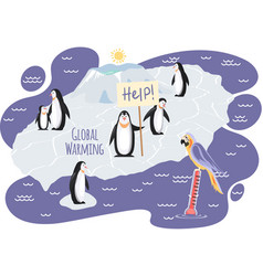 Penguins On Ice Floe Asking For Help During Global