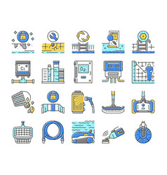 Pool Cleaning Service Collection Icons Set