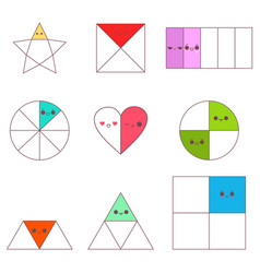 Circle Fractions Cartoon Set