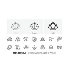 Court Line Icons Set Judge Scales Of Justice