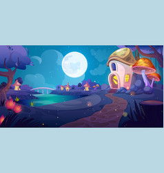 Fairytale Fantasy Mushroom House At Night Cartoon