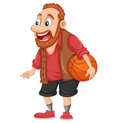 Happy Caucasian Middle Age Man Holding Basketball