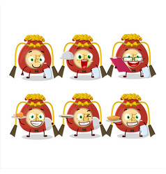 Happy Red Bag Chinese Waiter Cartoon Character