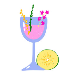 Cartoon Tropical Cocktail Hand Drawn Pink Drink