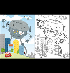 Coloring Book Of Giant Robot Cartoon In The City