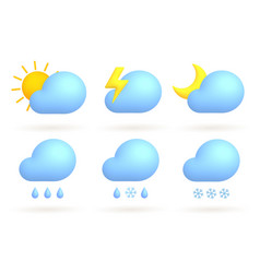 3d Cartoon Weather Icons Set Sun Moon Lightning