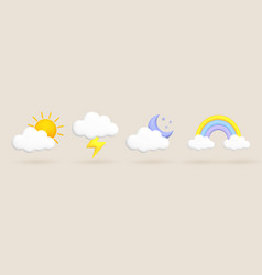 3d Cartoon Weather Icons Set Sun Moon Stars