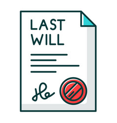 Signed Last Will Rgb Color Icon Document