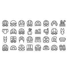 Swimming Cap Icons Set Outline Swim Pool