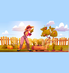 Young Woman Gardening On Yard Or Field With Fence