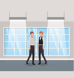 Businessmen Couple In Corridor Office