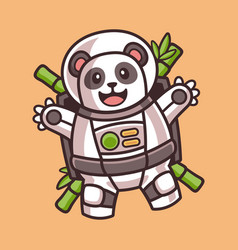 Cute Panda Floating In Astronaut Costume Cartoon