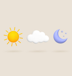 3d Cartoon Weather Icons Set Sun Moon Stars Clouds