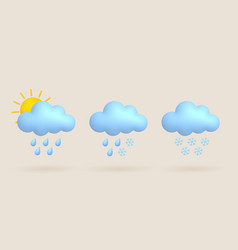 3d Cartoon Weather Icons Set Sun Cloud Rain Snow