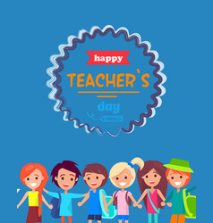 Happy Teacher S Day Colored Postcard With Children