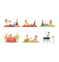 Families And Friends On Bbq Party Or Picnic Set