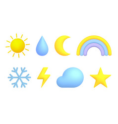 3d Cartoon Weather Icons Set Sun Moon Star