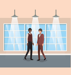 Businessmen Couple In Corridor Office