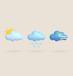 3d Cartoon Weather Icons Set Sun Cloud Wind