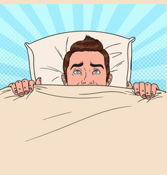 Pop Art Man Hiding In Bed Scared Guy