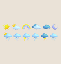 Cute 3d Cartoon Weather Icons Set Sun Moon